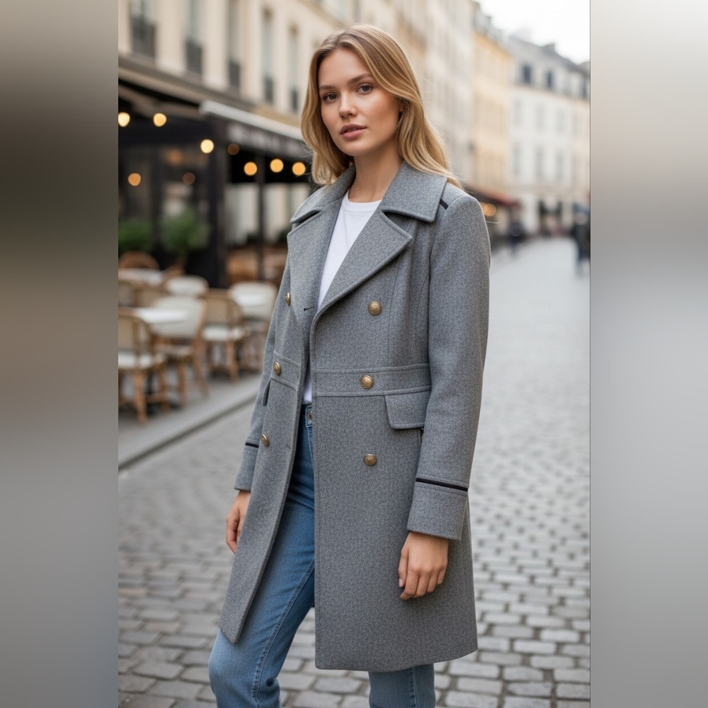 Vince Camuto Grey Wool Blend Double-Breasted Coat – Size Small - Picture 1 of 16